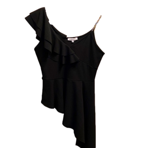 Love J XL Asymmetric One Shoulder Black Ruffled Top